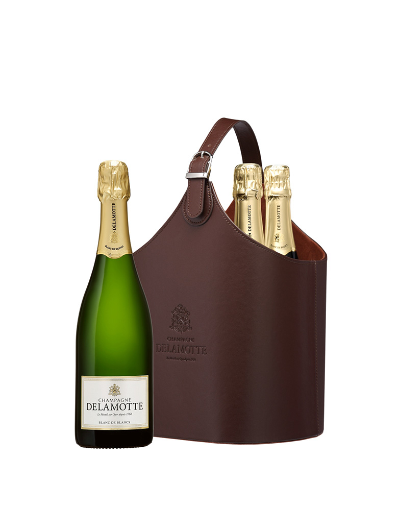 Coffret 3 bouteilles Blanc de Blancs en porte bouteilles